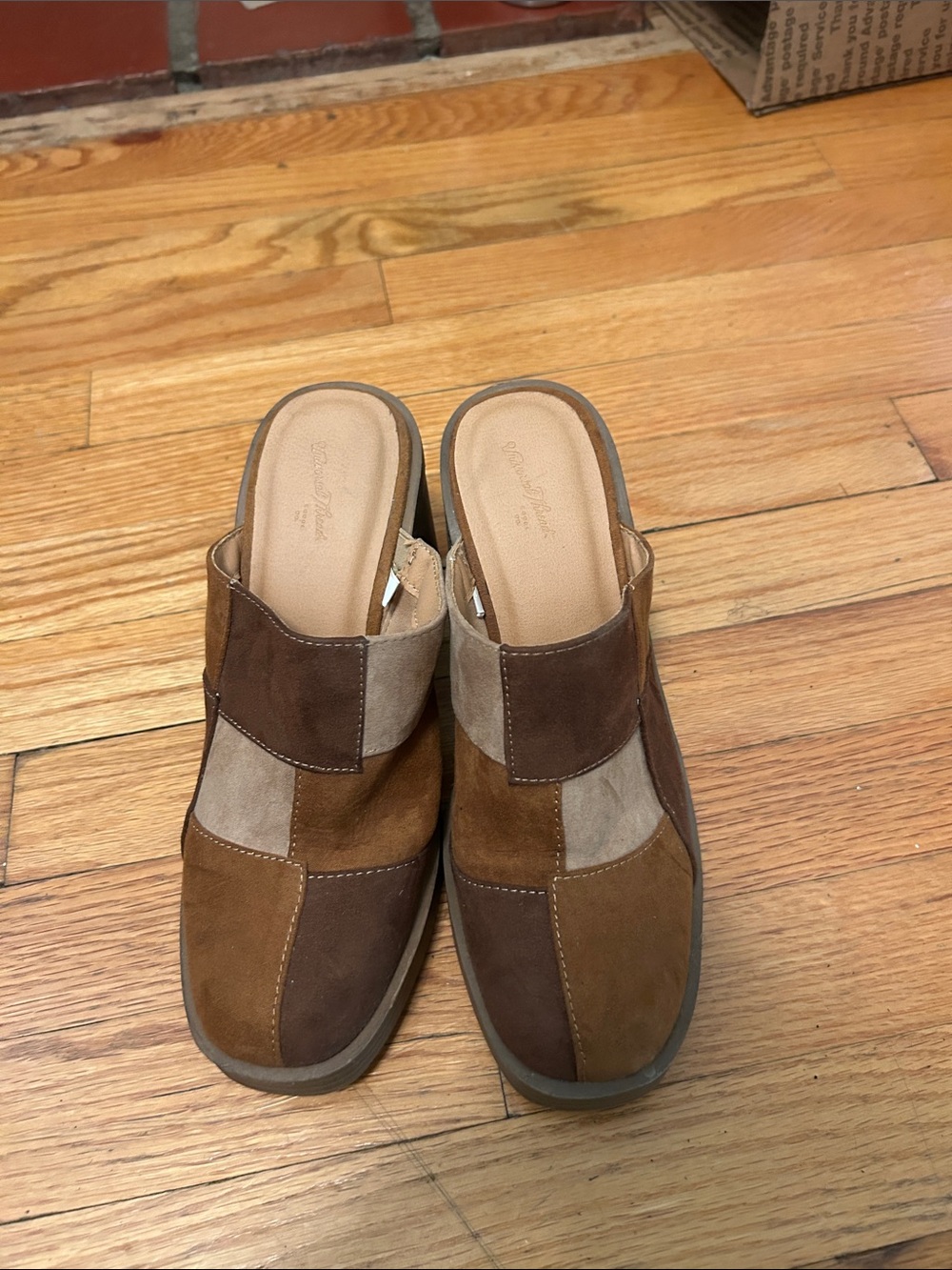 Universal threads Patchwork Suede Slip-On Clogs in Brown Tones size 7